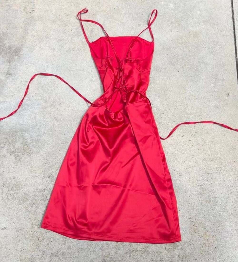 Garage Satin Mini Dress Lace Up Cowl Neck